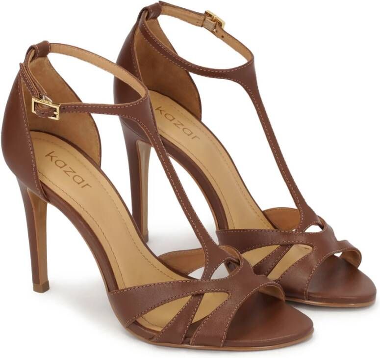 Kazar Bruine leren sandalen met verticale band Brown Dames