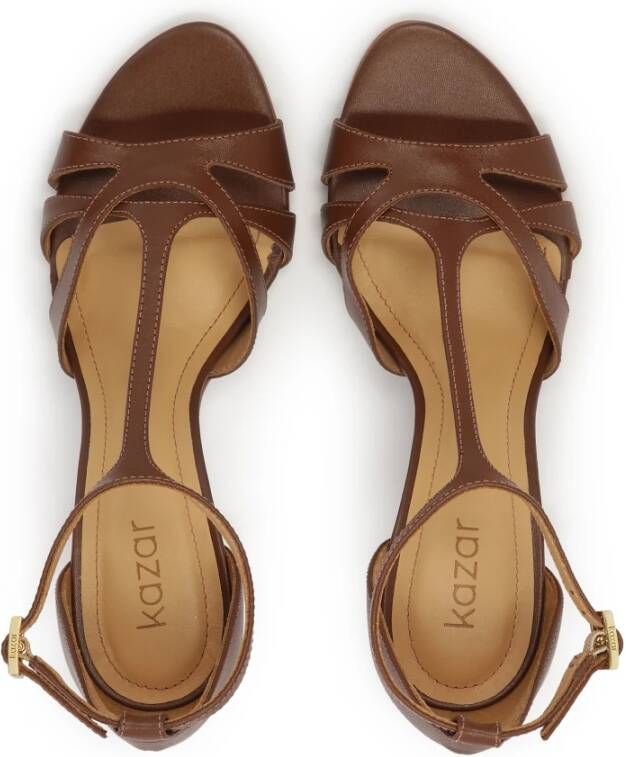 Kazar Bruine leren sandalen met verticale band Brown Dames