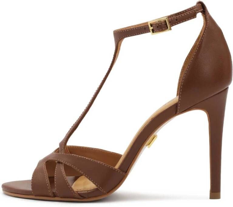 Kazar Bruine leren sandalen met verticale band Brown Dames