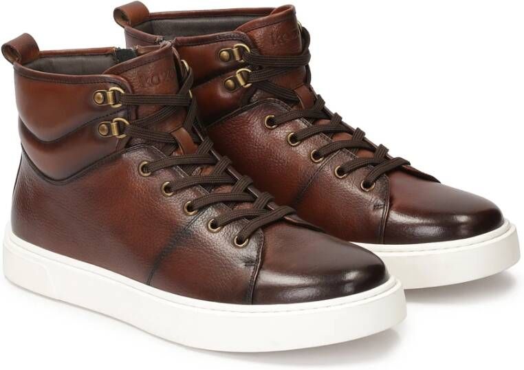 Kazar Bruine leren sneakers met hoge schacht Brown Heren