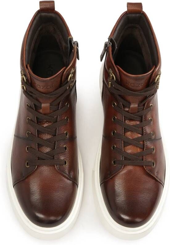 Kazar Bruine leren sneakers met hoge schacht Brown Heren