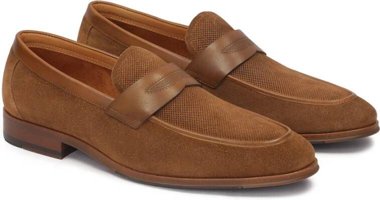 Kazar Bruine loafers van suède met perforaties Brown Heren