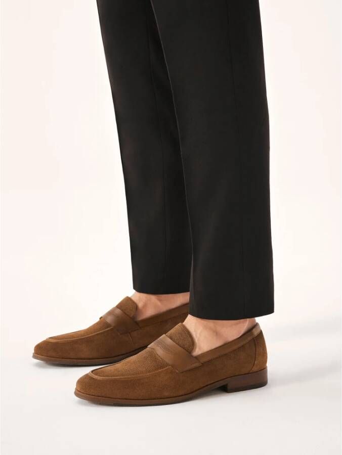 Kazar Bruine loafers van suède met perforaties Brown Heren