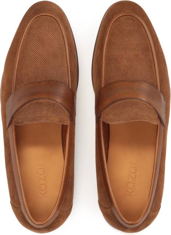 Kazar Bruine loafers van suède met perforaties Brown Heren