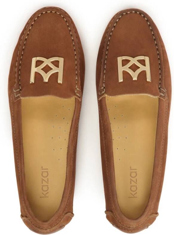 Kazar Bruine mocassins met groot metalen monogram Brown Dames