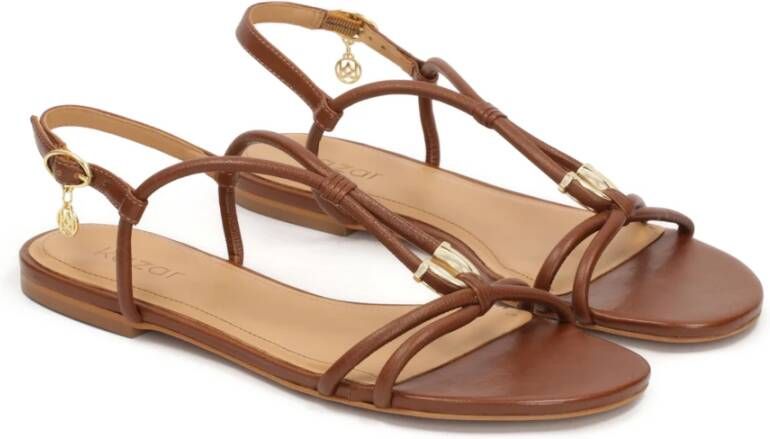 Kazar Bruine platte sandalen van volnerf leer Brown Dames