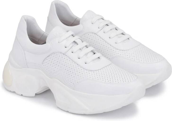 Kazar Dames witte leren sneakers met ergonomische dikke zool White Dames