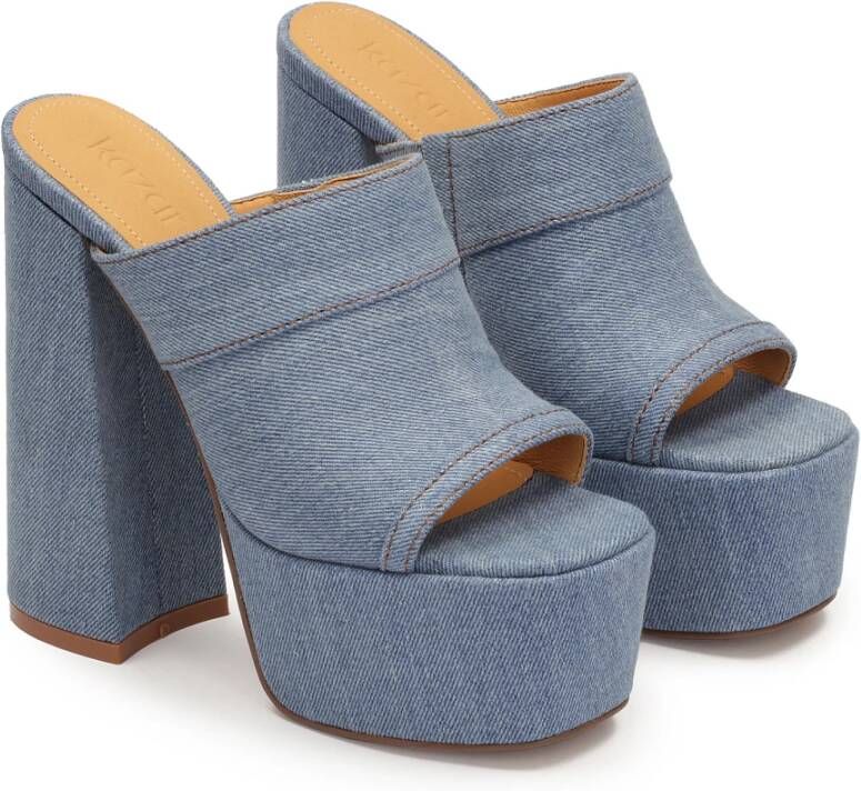 Kazar Denim muiltjes met plateauzool en hoge hak Blue Dames