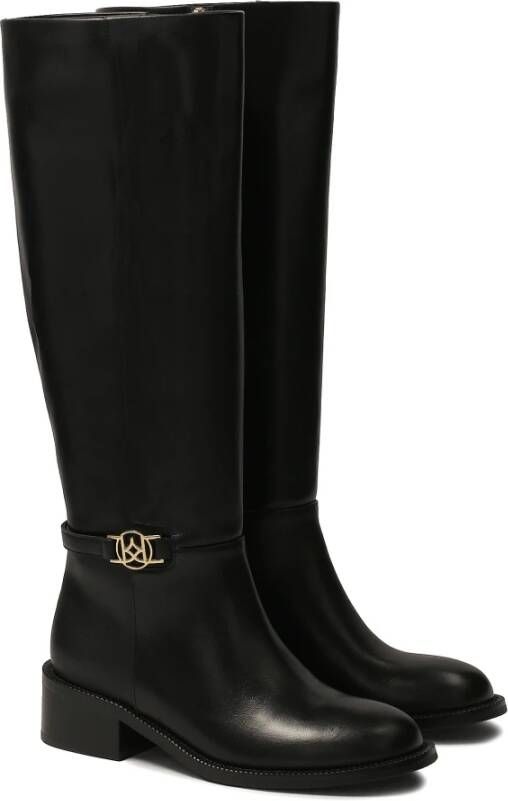 Kazar Eenvoudige leren laarzen met een metalen monogram Black Dames