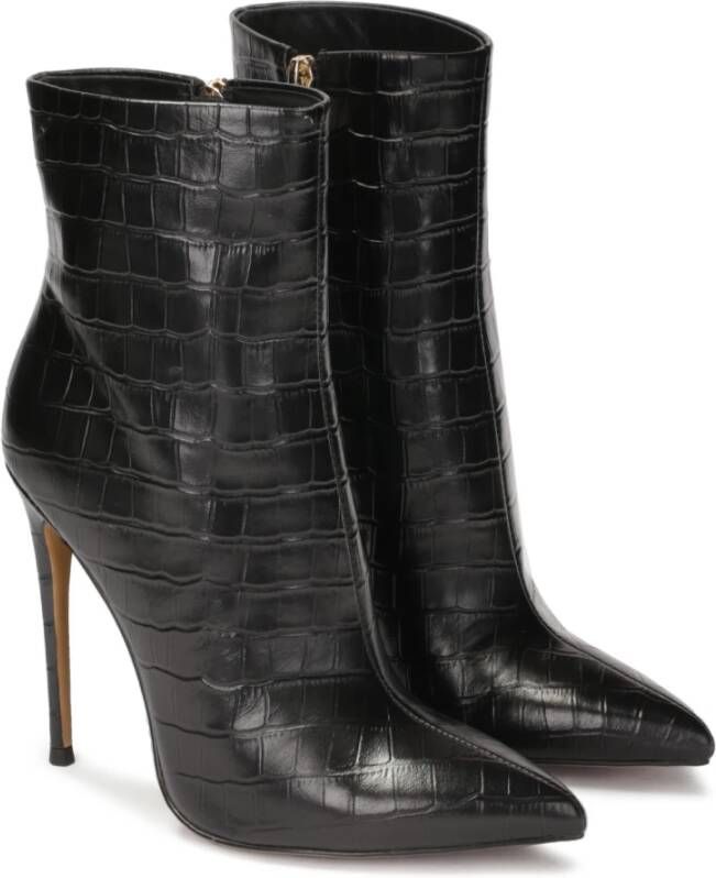 Kazar Elegante hoge stiletto laarzen met krokodillenpatroon Black Dames