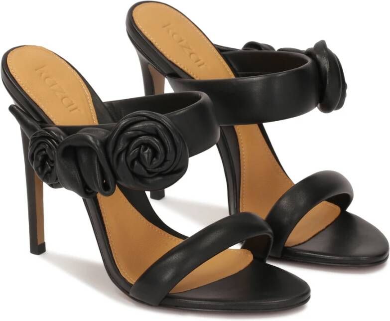 Kazar Elegante zwarte flip-flops met rozen op een hoge stilettohak Black Dames