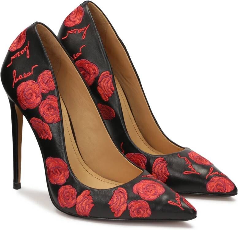 Kazar Elegante zwarte stiletto's met rode bloemen Multicolor Dames