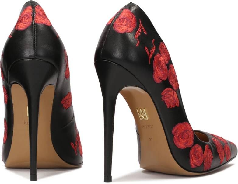 Kazar Elegante zwarte stiletto's met rode bloemen Multicolor Dames