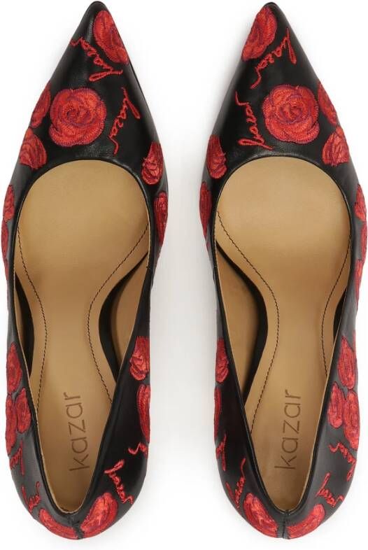 Kazar Elegante zwarte stiletto's met rode bloemen Multicolor Dames