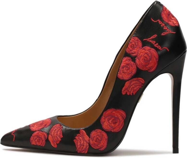 Kazar Elegante zwarte stiletto's met rode bloemen Multicolor Dames