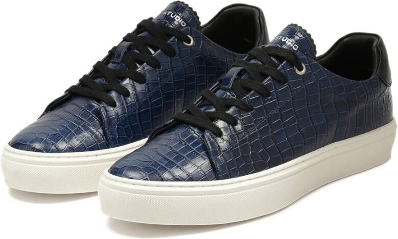 Kazar Geëmbosseerde Navy Blue Leren Sneakers Blue Heren