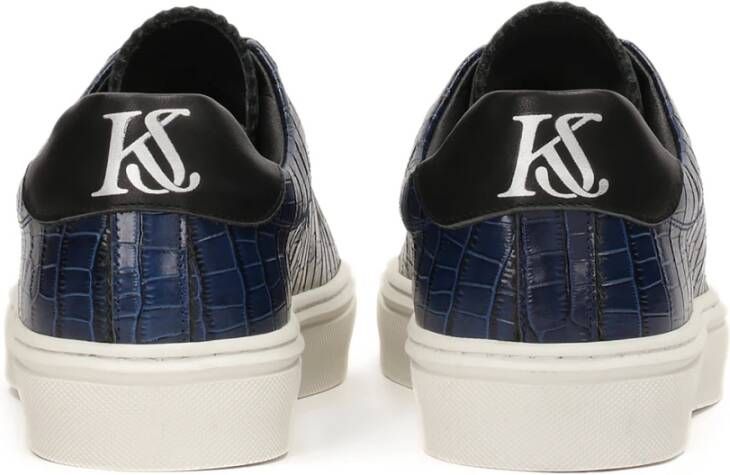 Kazar Geëmbosseerde Navy Blue Leren Sneakers Blue Heren