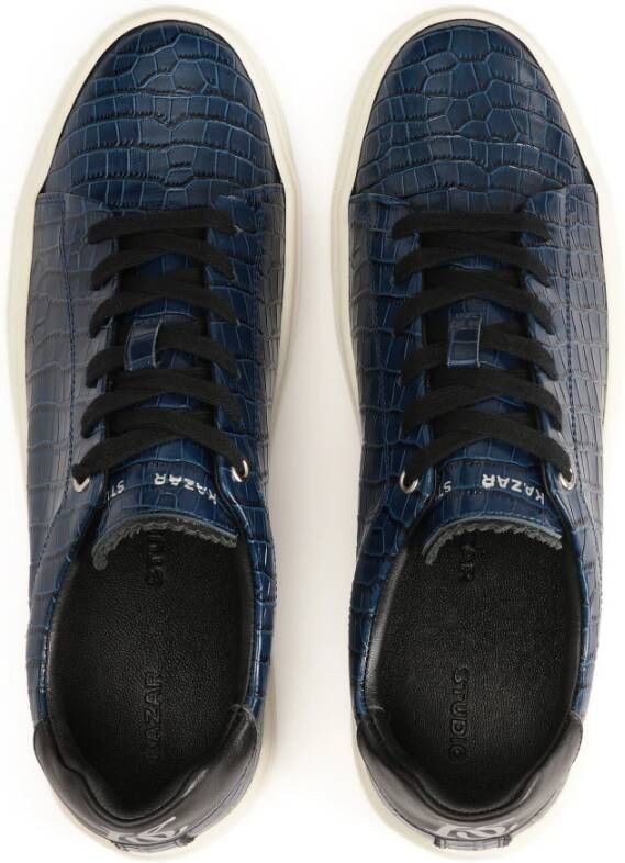 Kazar Geëmbosseerde Navy Blue Leren Sneakers Blue Heren