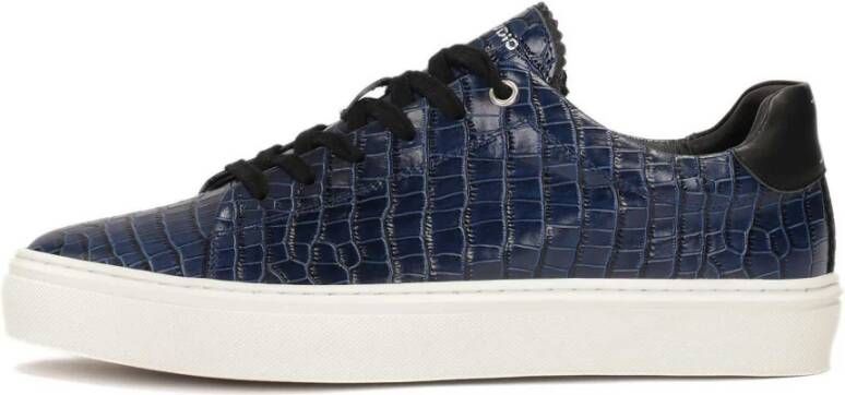 Kazar Geëmbosseerde Navy Blue Leren Sneakers Blue Heren