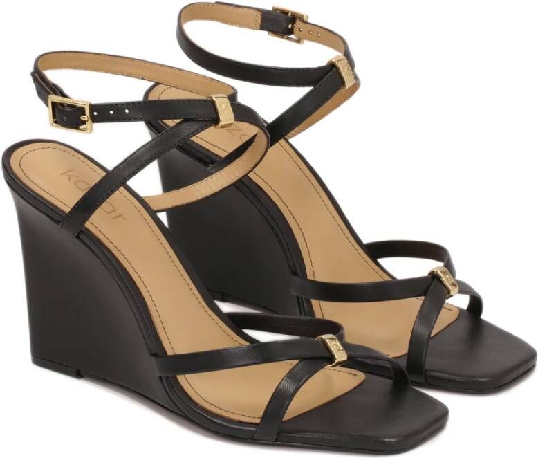 Kazar Gekruiste Banden Leren Plateau Sandalen Black Dames