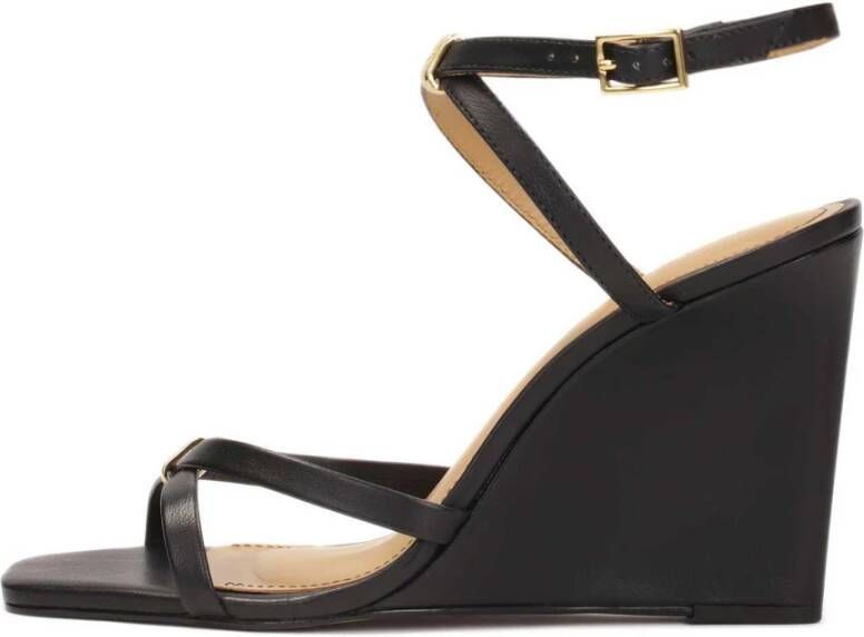 Kazar Gekruiste Banden Leren Plateau Sandalen Black Dames