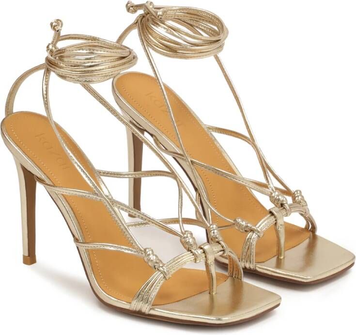 Kazar Gelaagde gouden leren flip flop sandalen Yellow Dames