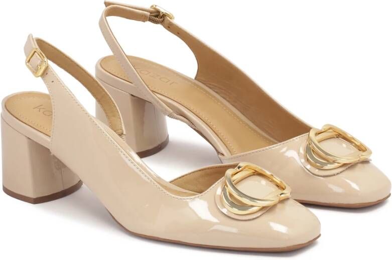 Kazar Gelakte pumps met open hiel op een lage paal Beige Dames