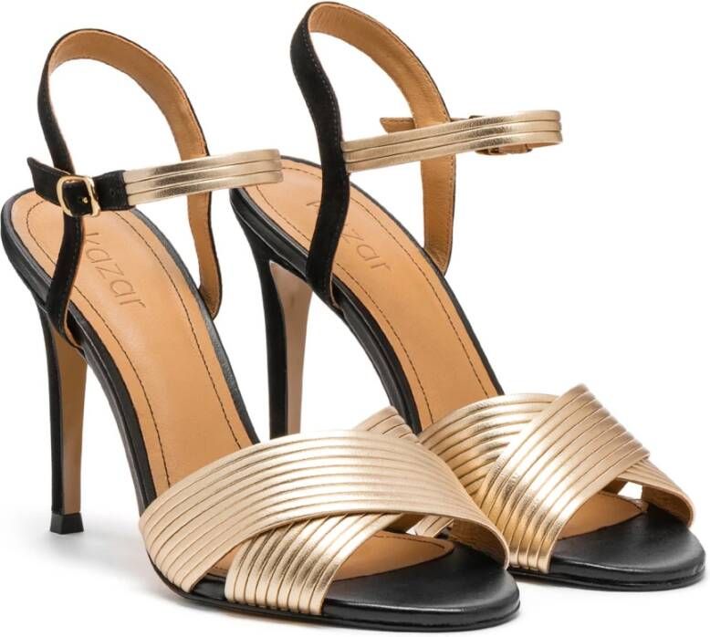 Kazar Gouden en zwarte sandalen gemaakt van twee soorten leer Black Dames