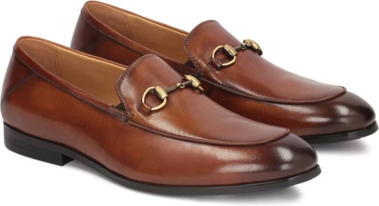 Kazar Heren leren loafers met een metalen decoratie Brown Heren