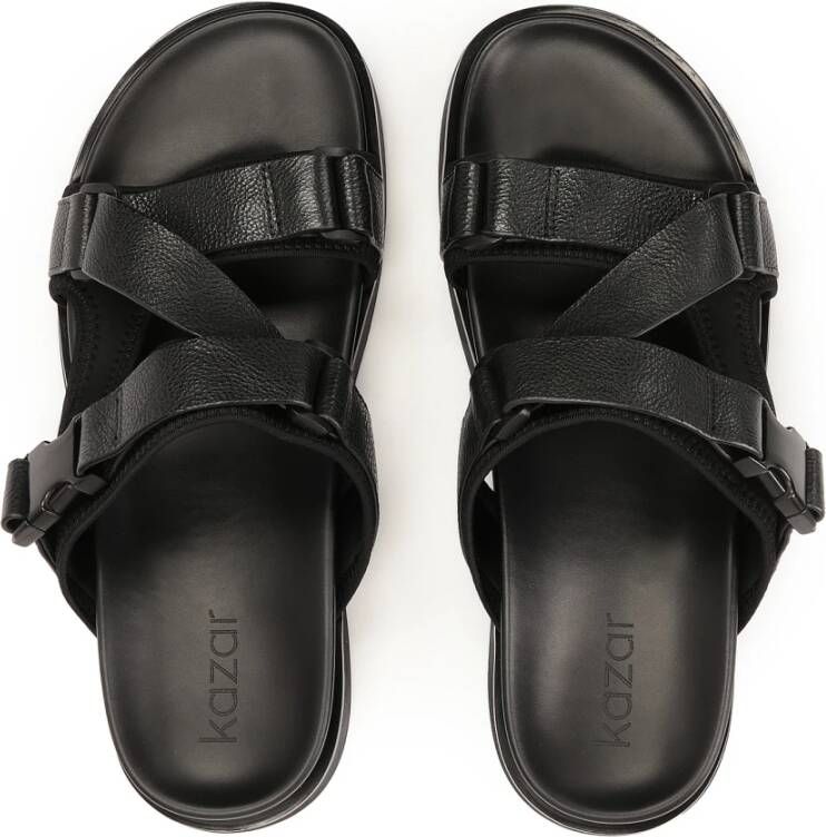 Kazar Heren leren slippers in zwart Black Heren