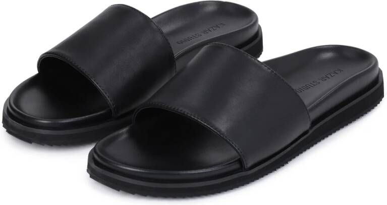 Kazar Heren leren slippers op een verhoogde zool Black Heren