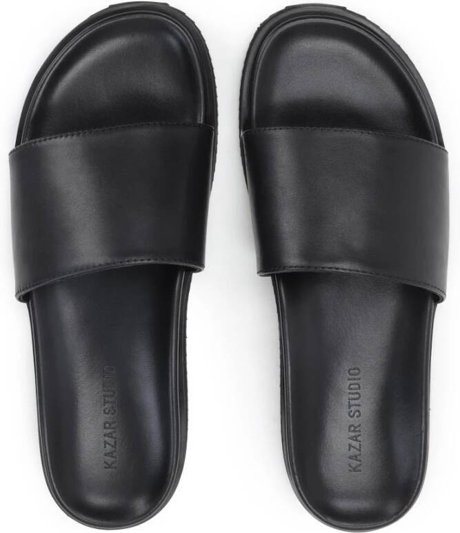 Kazar Heren leren slippers op een verhoogde zool Black Heren