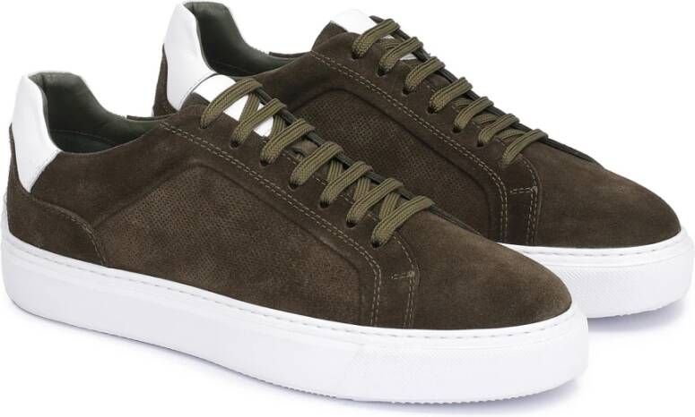 Kazar Heren suède khaki sneakers op een rechte zool Green Heren