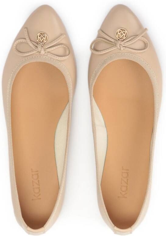 Kazar Leren ballerina's met strik en label Beige Dames