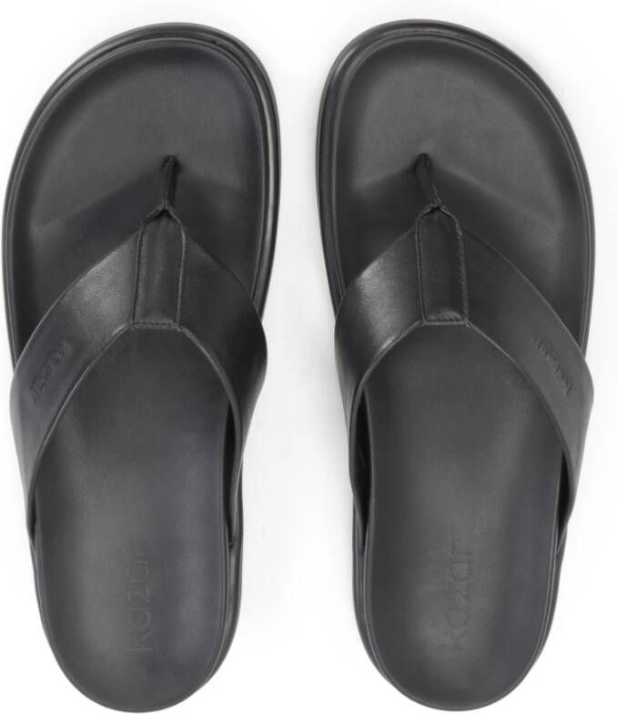 Kazar Leren Flip-Flops met Dikke Zool Black Heren