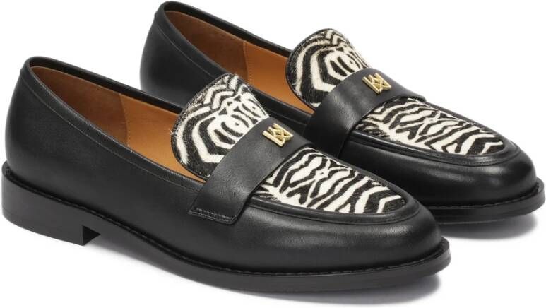 Kazar Leren loafers met natuurlijk haar in een zebra patroon Black Dames