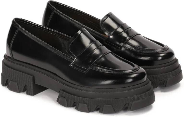 Kazar Leren loafers op een dikke zool Black Dames