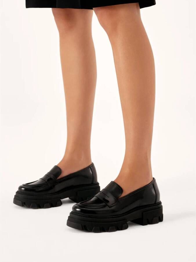 Kazar Leren loafers op een dikke zool Black Dames