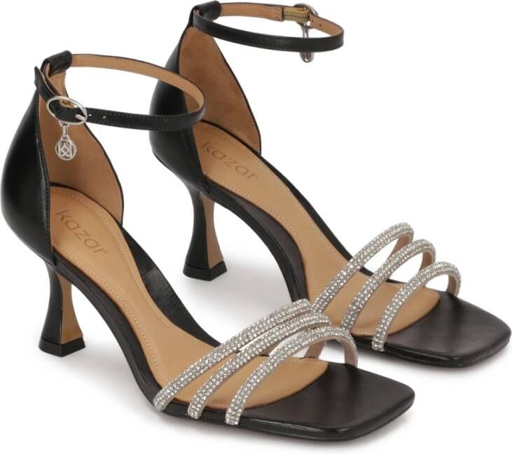 Kazar Leren sandalen op een hak met glanzende bandjes Black Dames