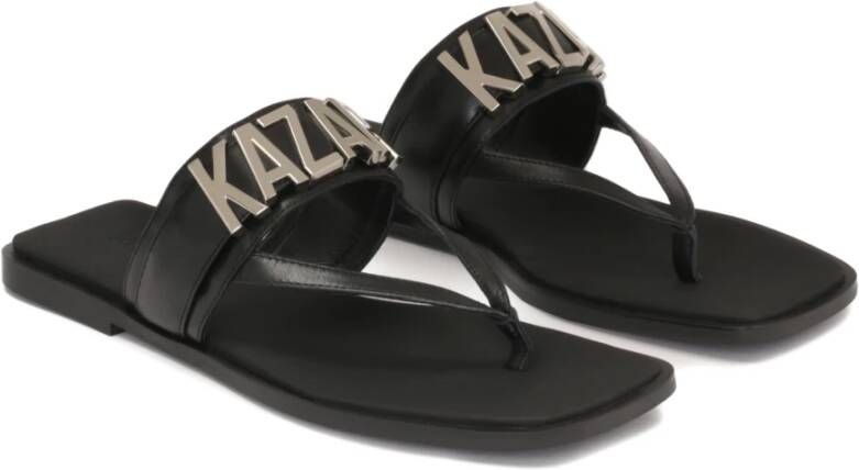 Kazar Leren slides met metalen logo's Black Dames