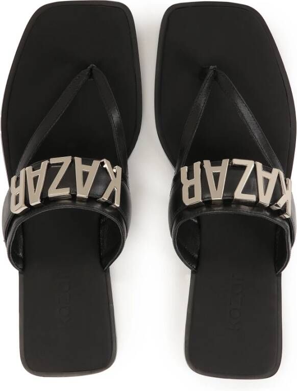 Kazar Leren slides met metalen logo's Black Dames