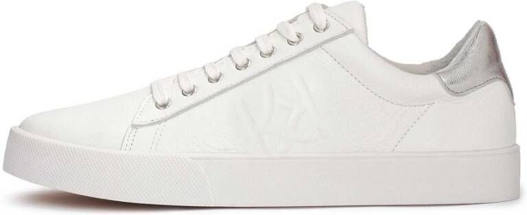 Kazar Leren sneakers met zilveren inzet bij de hiel White Dames