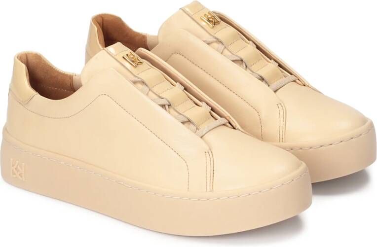 Kazar Leren sneakers op een rechte zool Beige Dames