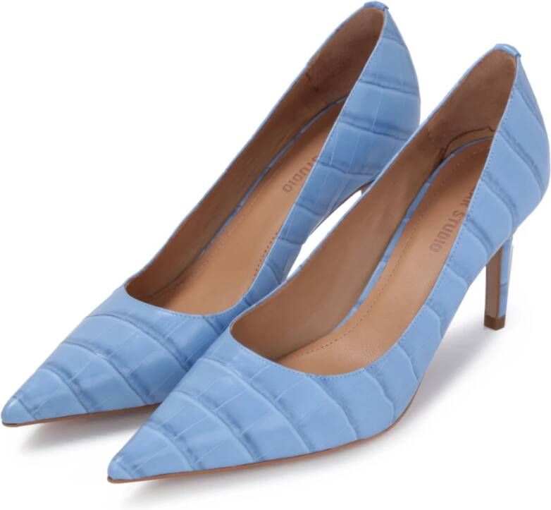 Kazar Lichtblauwe stiletto's met dierenprint en puntige neus Blue Dames