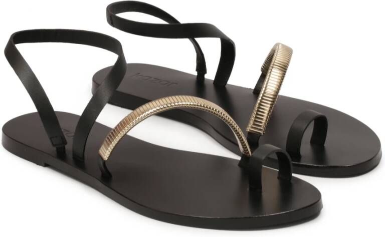 Kazar Metalen Decoratie Platte Leren Sandalen Black Dames