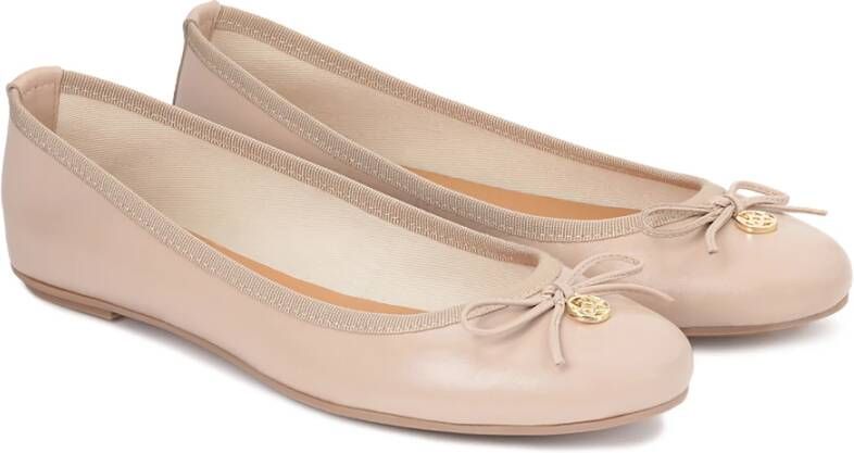 Kazar Nude leren ballerina's met strik en metalen label Beige Dames