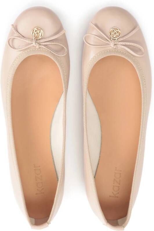 Kazar Nude leren ballerina's met strik en metalen label Beige Dames