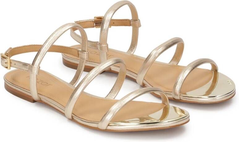 Kazar Platte gouden sandalen met drie bandjes Yellow Dames