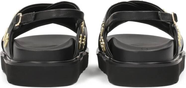 Kazar Platte sandalen versierd met metalen monogrammen Black Dames