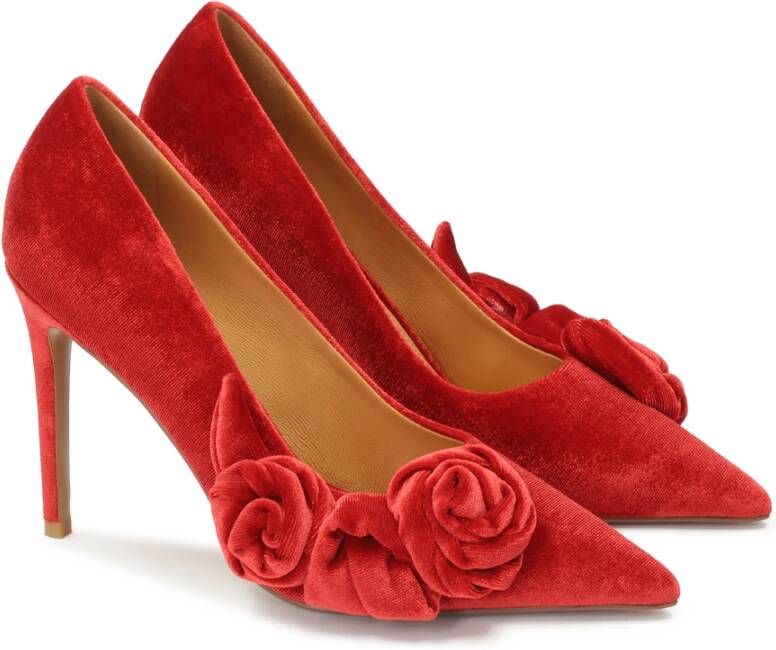 Kazar Rode stoffen pumps met 3D-bloemen Red Dames